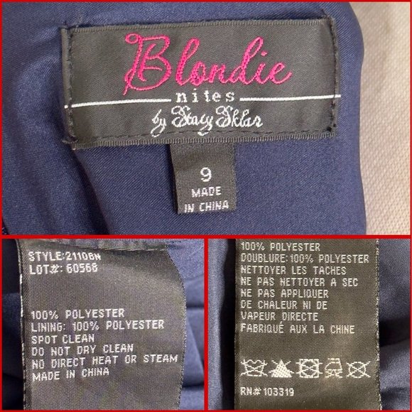 Blondie Nites Navy Gold Embroidered V-Neck V-Back Formal Dress Ball Gown Size 9 - Picture 6 of 16